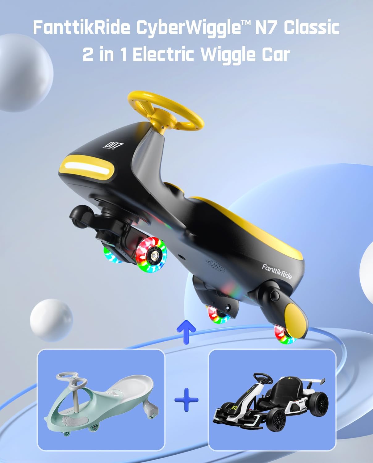 ⏰ LAST DAY 80% OFF 💥 N7 Classic Electric Wiggle Car with Pedal, Rechargeable Battery, Ride on Toys, Swing Car, 2 Speeds, Anti-Rollover, Flashing Light Wheels, Bluetooth, for Ages 3 and Up, 150 Lbs, Pink