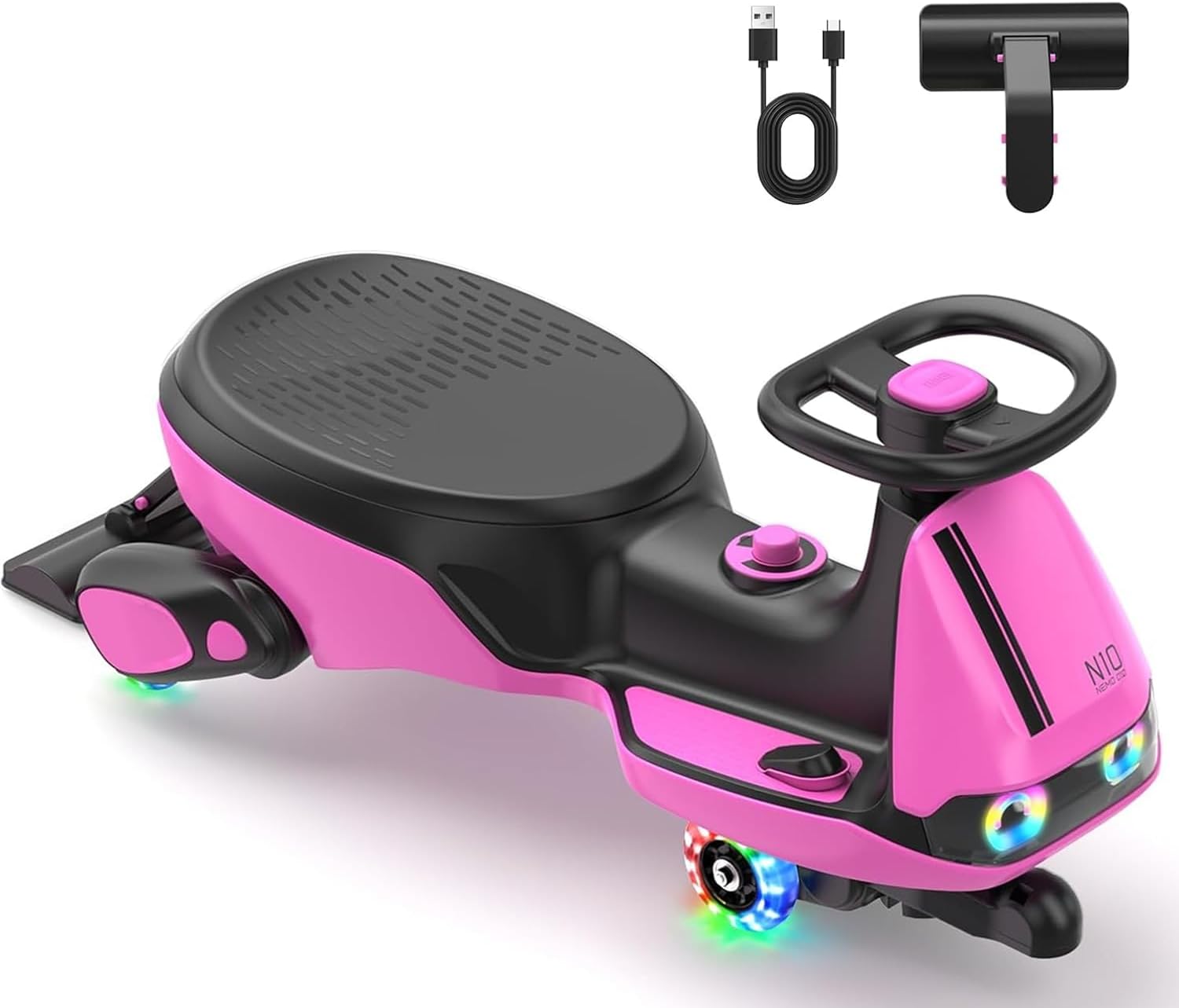 ⏰ LAST DAY 80% OFF 💥 N10 Classic Electric Wiggle Car with Pedal, Type-C Rechargeable Battery, One-Click Detachable Mop, GlideWiz, Anti-Rollover, Flashing Wheels, Bluetooth, for Ages 3 and Up, 150 Lbs, Pink