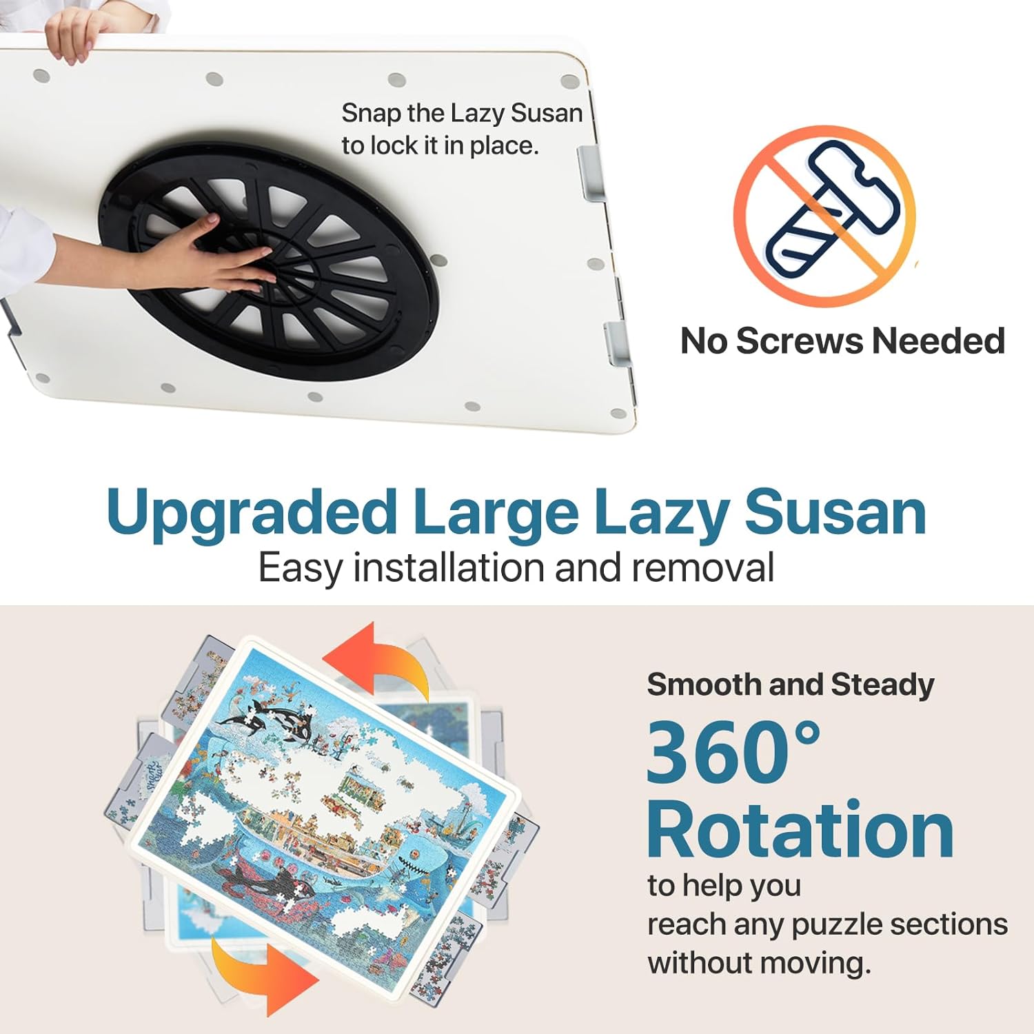 ⏰ LAST DAY 65% OFF 💥 1500 Pieces Rotating Plastic Puzzle Board with Drawers and Cover, 35"x27" Portable Spinning Jigsaw Puzzle Table for Adults, Upgraded Lazy Susan, Ideal Gift for Mum