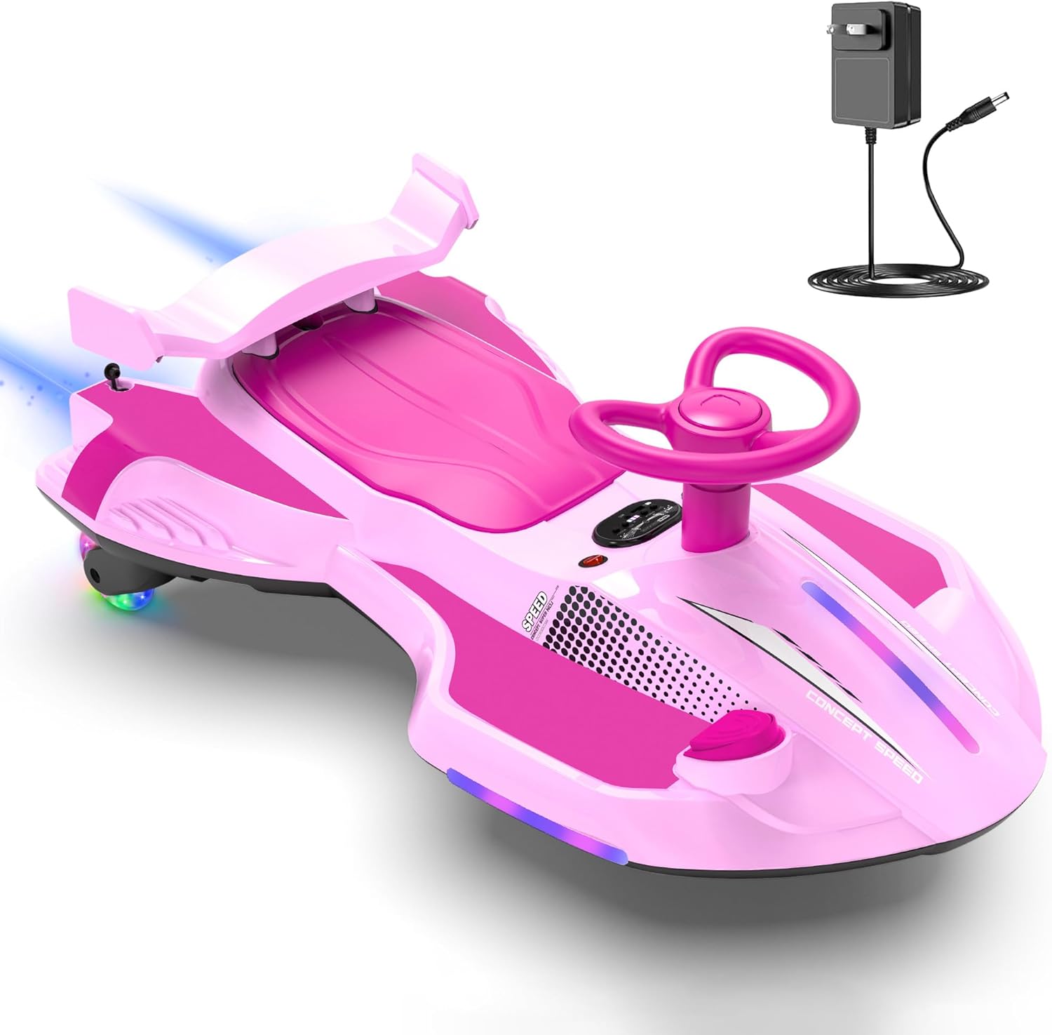 ⏰ LAST DAY 80% OFF  12V Electric Wiggle Car with Pedal for Kids, Rechargeable 2 in 1 Swing Car, Drifting Ride On Toys with Backrest, Anti-Rollover, Spray, Flashing Light, Music, for Ages 3 and Up (Pink)