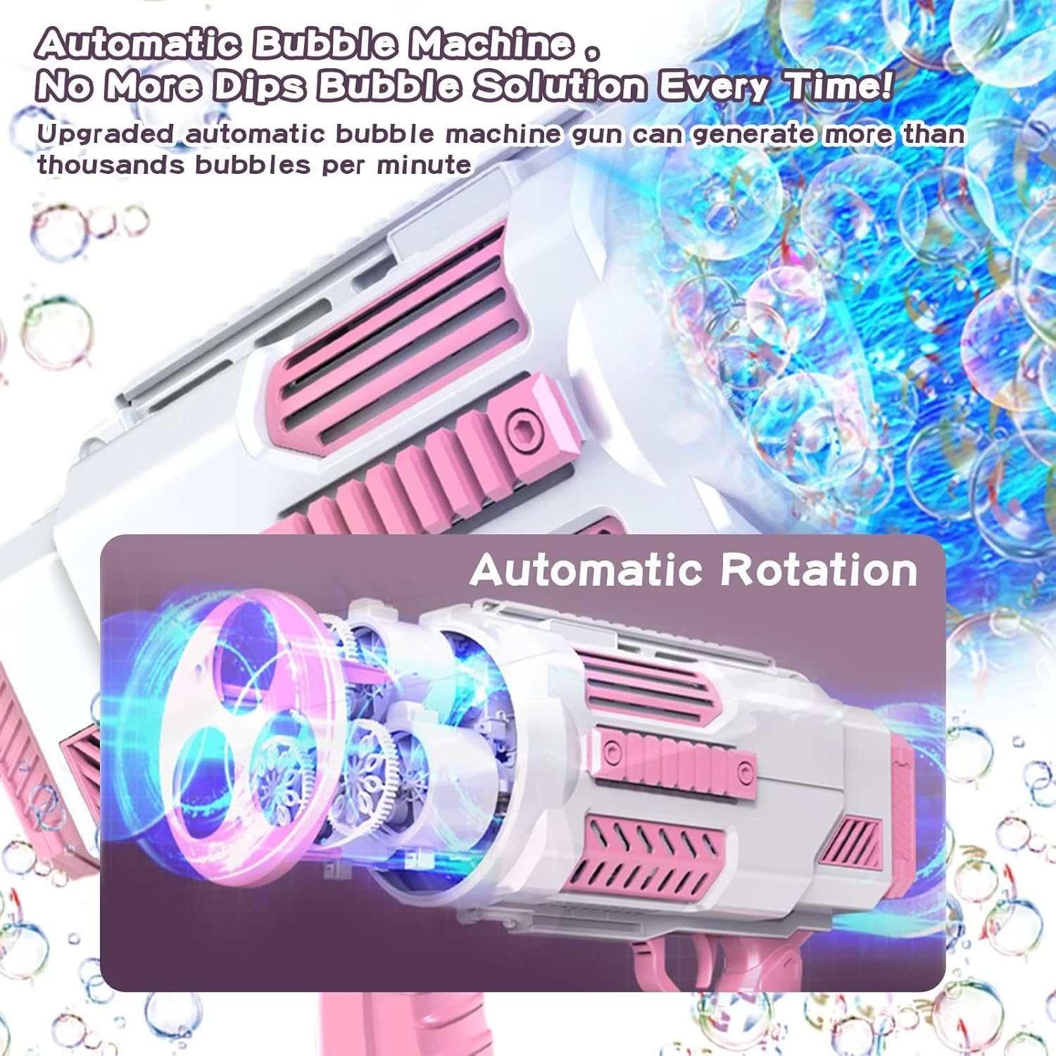 Bubble Gun, 69 Holes Bubble Machine Bubbles Kids Toys for Boys Girls Age 3 4 5 6 7 8 9 10 11 12 Year Old, Summer Outdoor Toy Birthday Wedding Party Halloween Favors