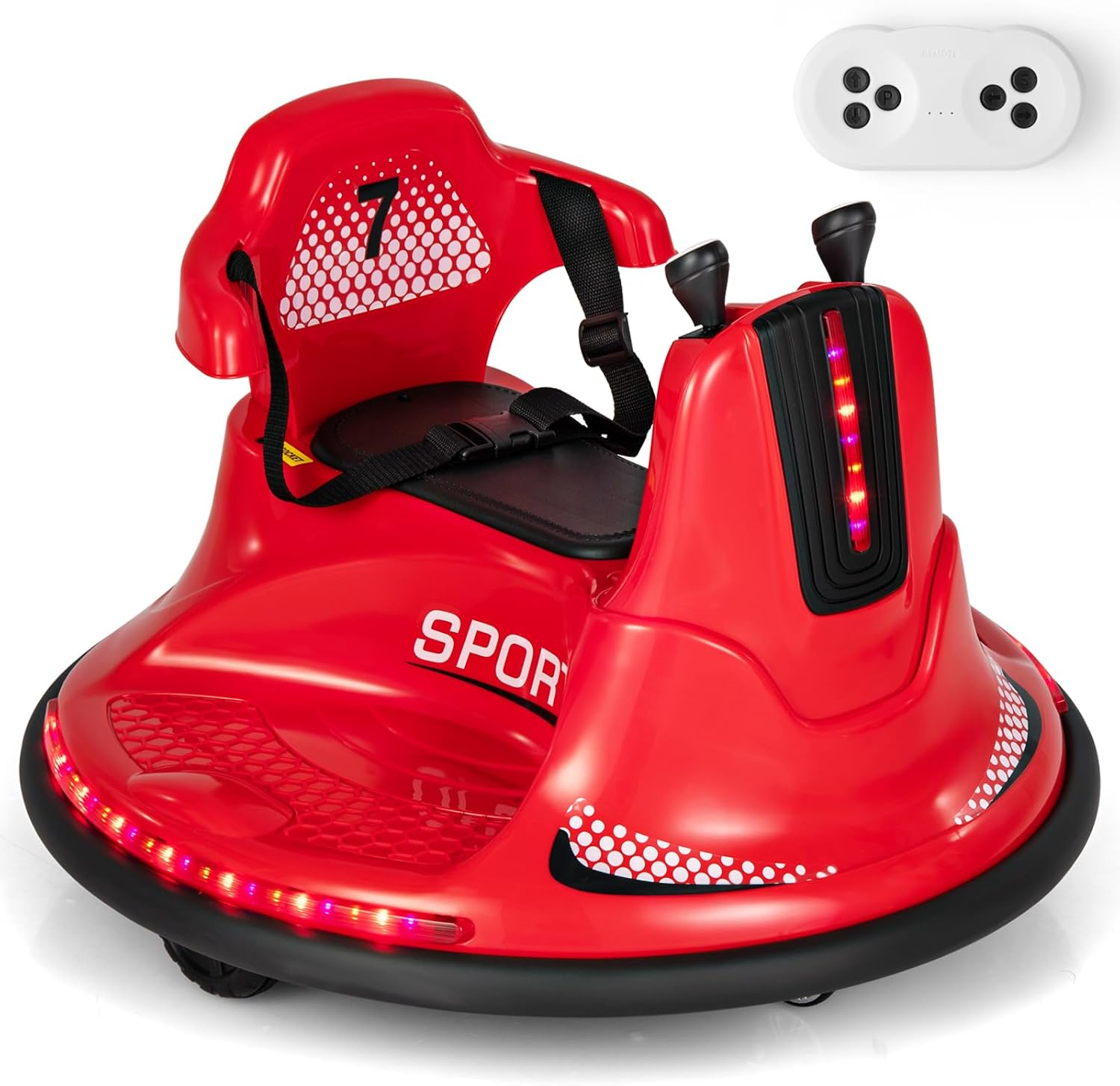 Costzon 12V Kids Ride On Bumper Car, Electric Bumper Car w/Dual Joysticks, Remote Control, 360° Spin, Slow Start Function, LED Lights & Fun Music, Adjustable Safety Belt, Soft Bumper (Pink)