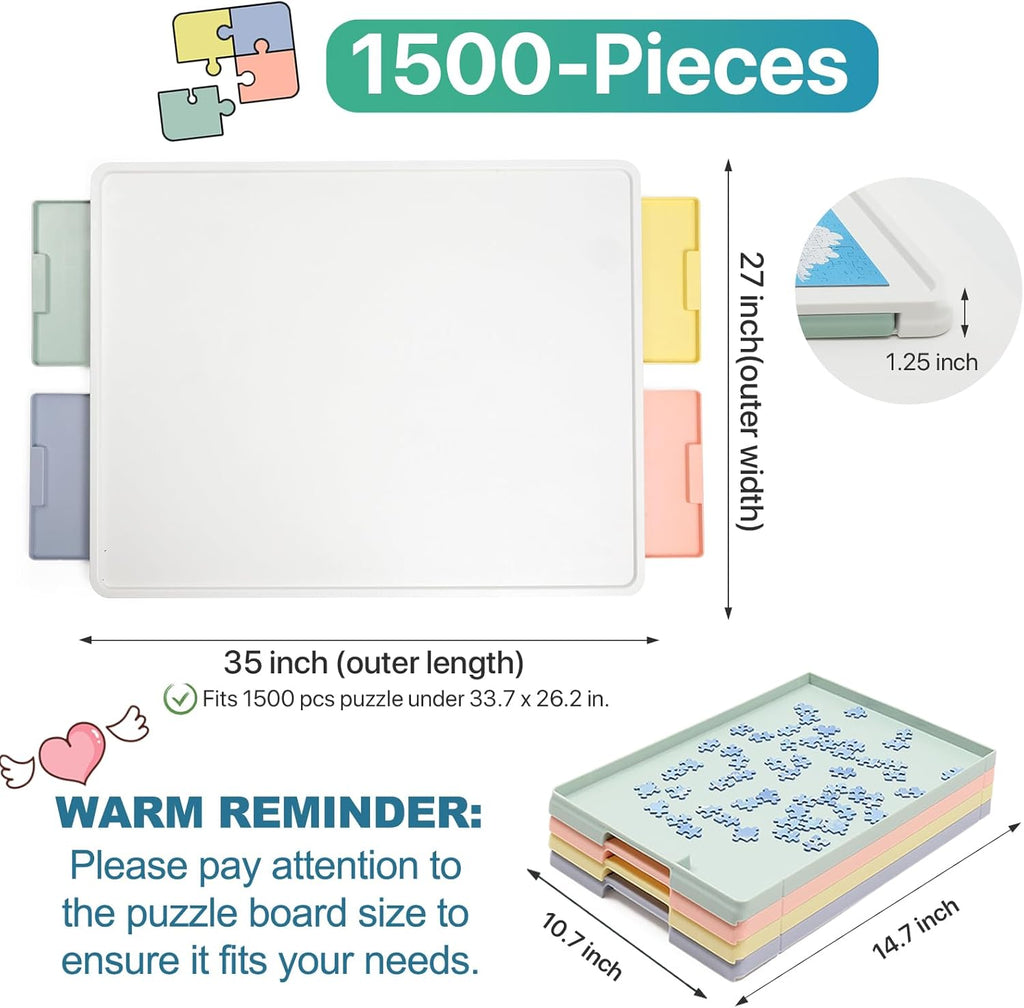 ⏰ LAST DAY 65% OFF 💥 1500 Pieces Rotating Plastic Puzzle Board with Drawers and Cover, 35"x27" Portable Spinning Jigsaw Puzzle Table for Adults, Upgraded Lazy Susan, Ideal Gift for Mum