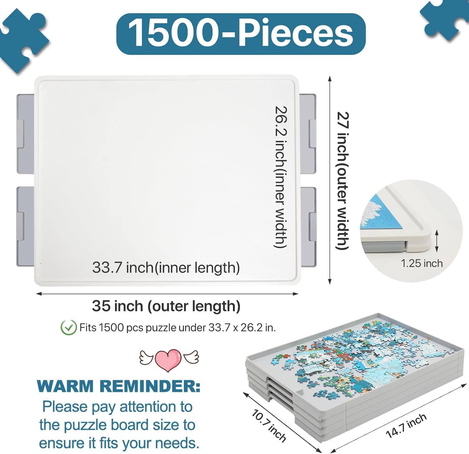 ⏰ LAST DAY 65% OFF 💥 1500 Pieces Rotating Plastic Puzzle Board with Drawers and Cover, 35"x27" Portable Spinning Jigsaw Puzzle Table for Adults, Upgraded Lazy Susan, Ideal Gift for Mum