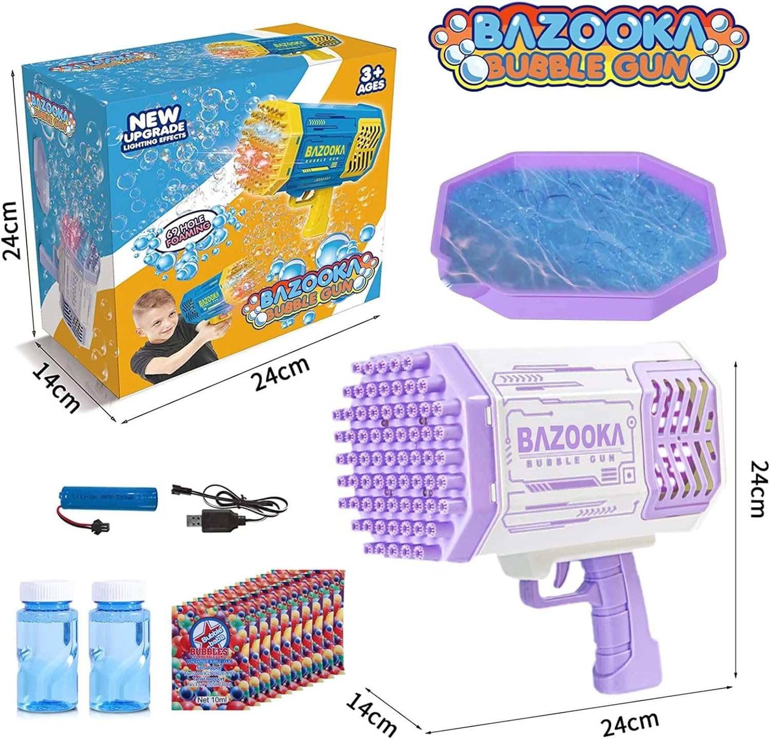 Bubble Gun, 69 Holes Bubble Machine Bubbles Kids Toys for Boys Girls Age 3 4 5 6 7 8 9 10 11 12 Year Old, Summer Outdoor Toy Birthday Wedding Party Halloween Favors