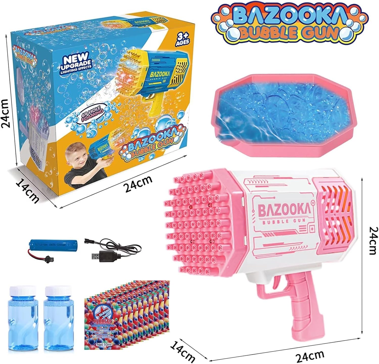 Bubble Gun, 69 Holes Bubble Machine Bubbles Kids Toys for Boys Girls Age 3 4 5 6 7 8 9 10 11 12 Year Old, Summer Outdoor Toy Birthday Wedding Party Halloween Favors