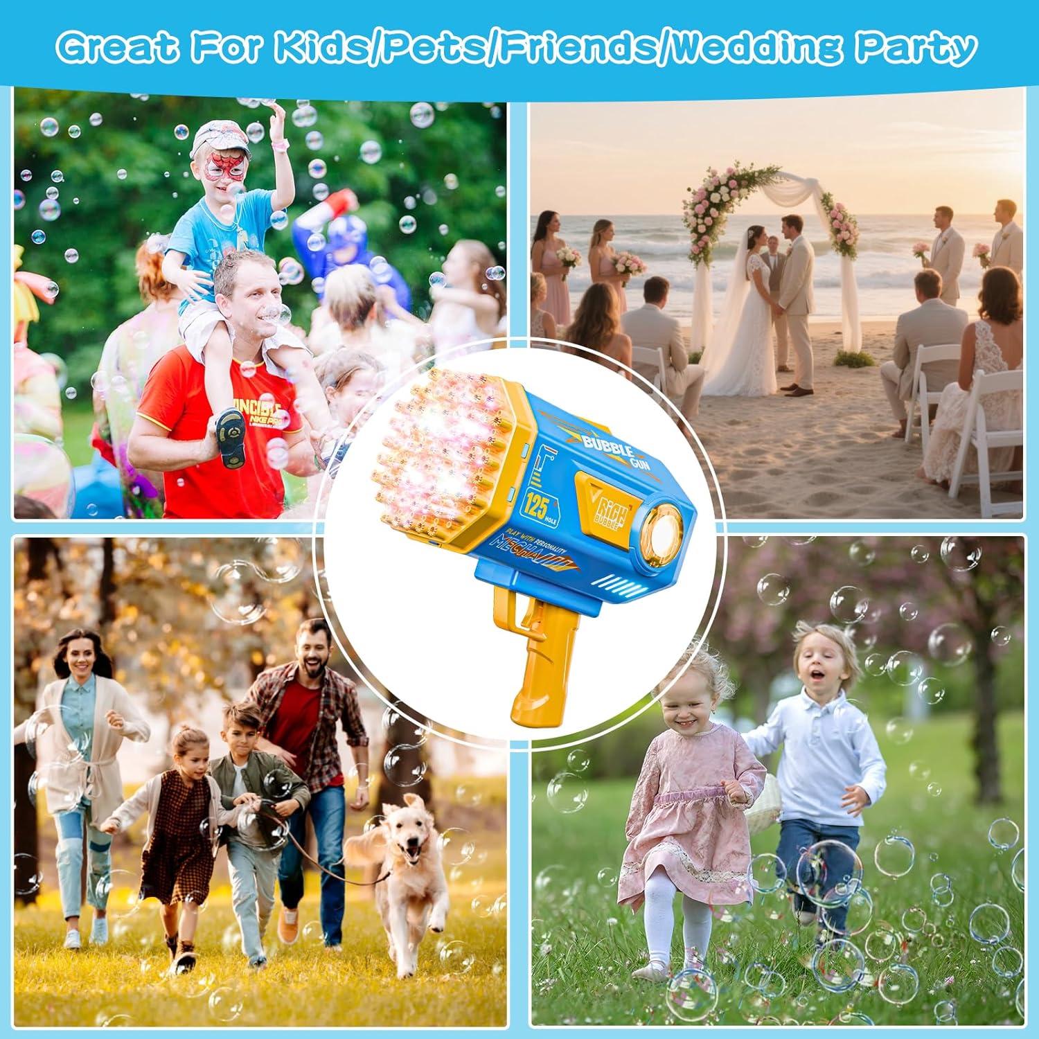 Bubble Gun, 69 Holes Bubble Machine Bubbles Kids Toys for Boys Girls Age 3 4 5 6 7 8 9 10 11 12 Year Old, Summer Outdoor Toy Birthday Wedding Party Halloween Favors