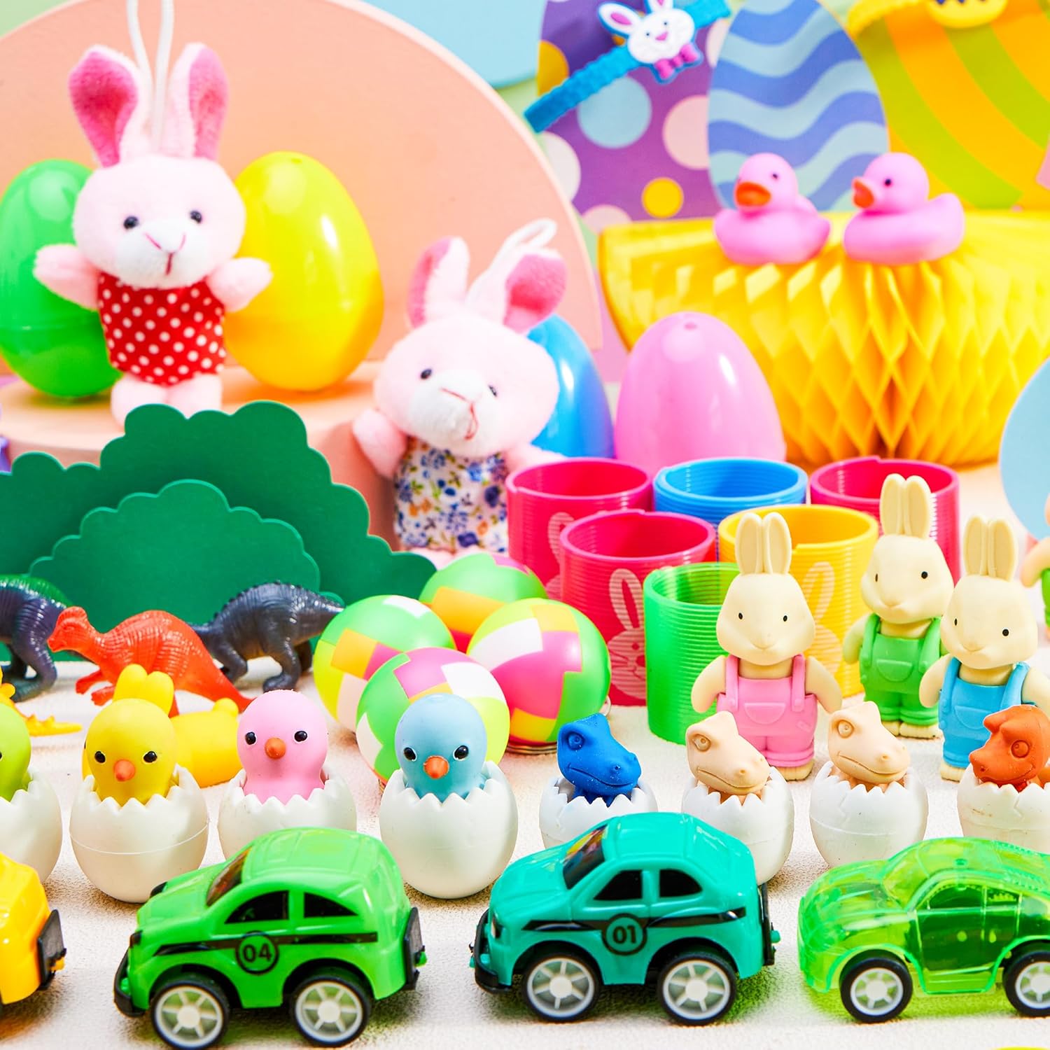 100 Pcs Prefilled Easter Eggs with Toys Plus Stickers, Filled with Toys Party Favors for Kids Boys Girls Easter Eggs Hunt, Basket Stuffers Fillers, Classroom Prize Supplies