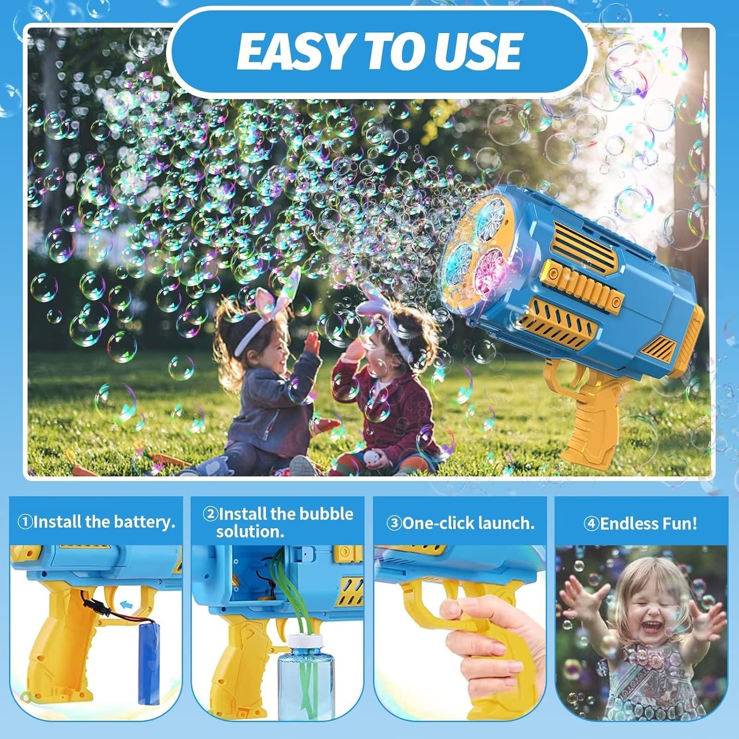 Bubble Gun, 69 Holes Bubble Machine Bubbles Kids Toys for Boys Girls Age 3 4 5 6 7 8 9 10 11 12 Year Old, Summer Outdoor Toy Birthday Wedding Party Halloween Favors