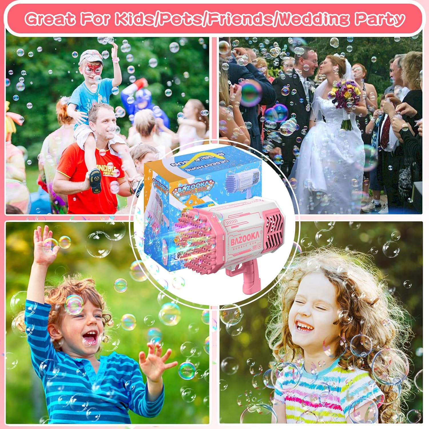 Bubble Gun, 69 Holes Bubble Machine Bubbles Kids Toys for Boys Girls Age 3 4 5 6 7 8 9 10 11 12 Year Old, Summer Outdoor Toy Birthday Wedding Party Halloween Favors