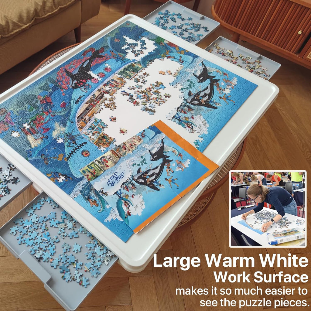 ⏰ LAST DAY 65% OFF 💥 1500 Pieces Rotating Plastic Puzzle Board with Drawers and Cover, 35"x27" Portable Spinning Jigsaw Puzzle Table for Adults, Upgraded Lazy Susan, Ideal Gift for Mum