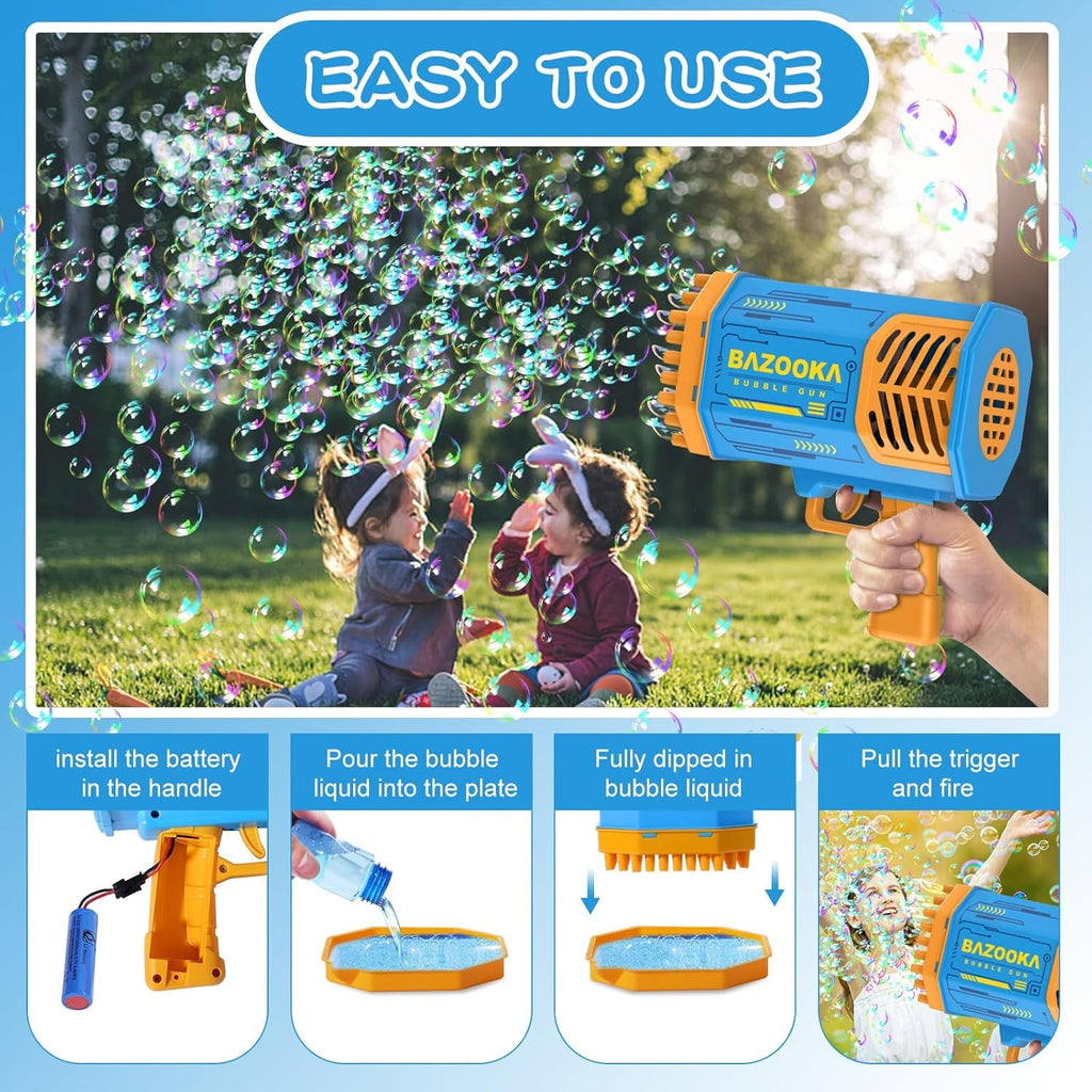 Bubble Gun, 69 Holes Bubble Machine Bubbles Kids Toys for Boys Girls Age 3 4 5 6 7 8 9 10 11 12 Year Old, Summer Outdoor Toy Birthday Wedding Party Halloween Favors