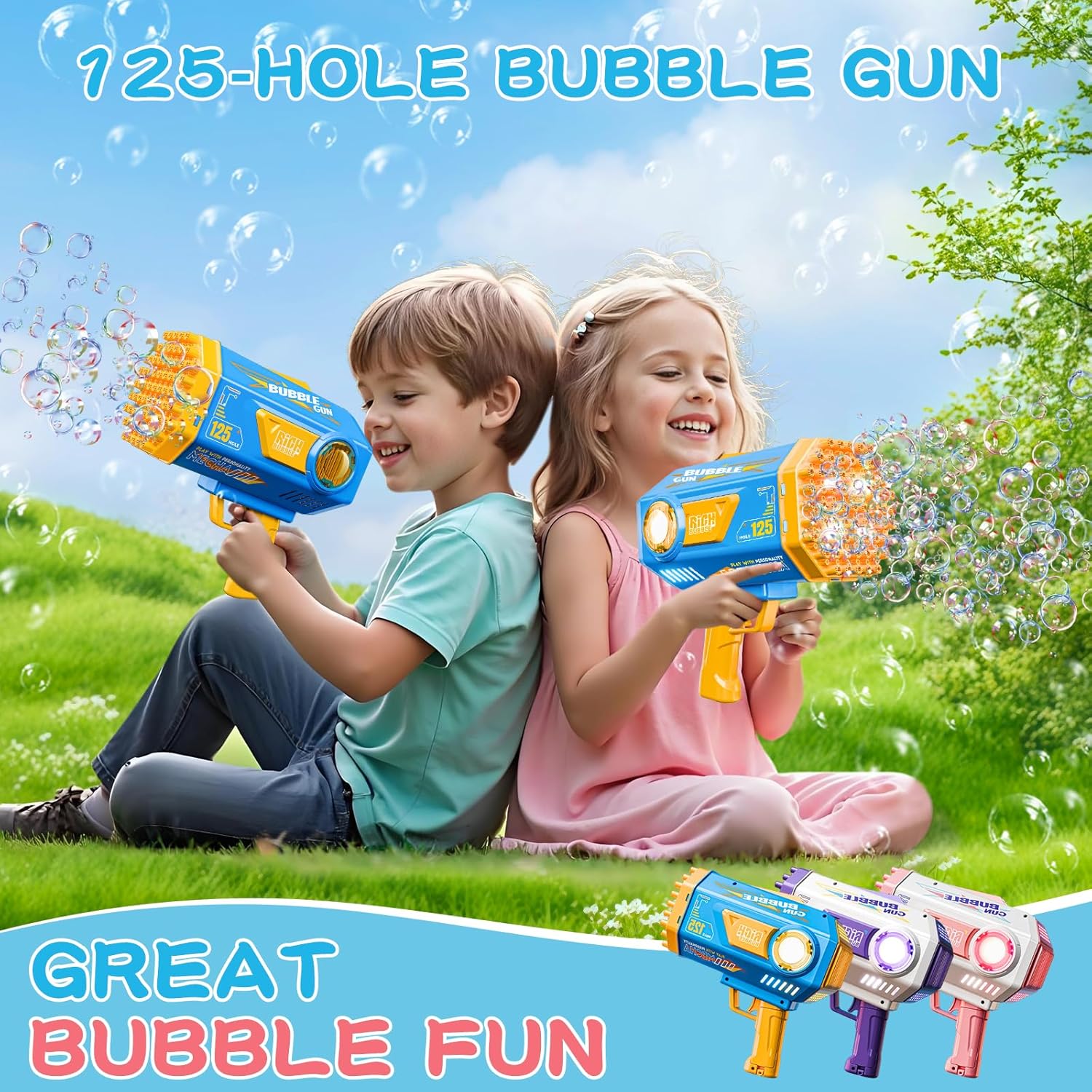 Bubble Gun, 69 Holes Bubble Machine Bubbles Kids Toys for Boys Girls Age 3 4 5 6 7 8 9 10 11 12 Year Old, Summer Outdoor Toy Birthday Wedding Party Halloween Favors