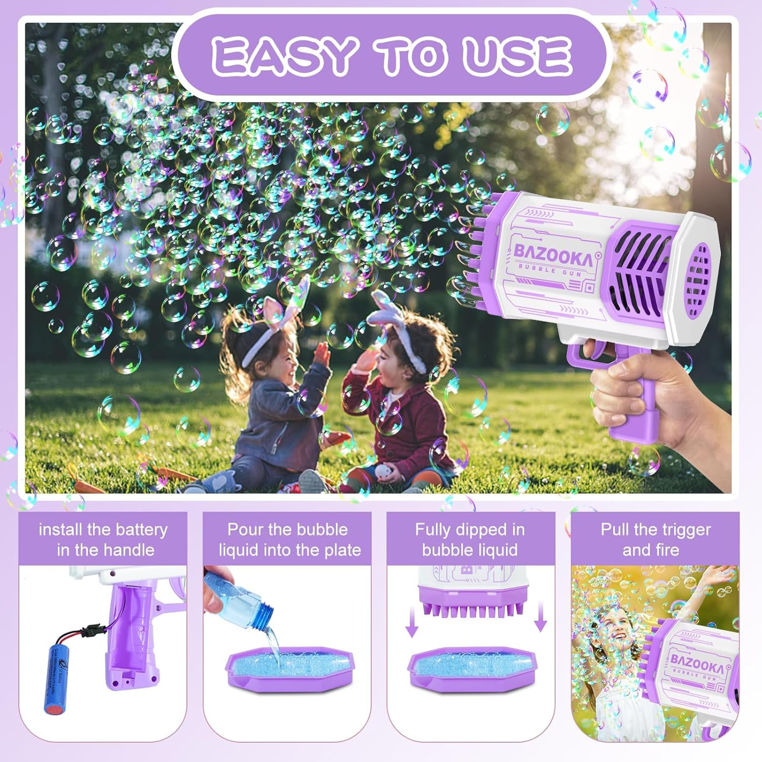Bubble Gun, 69 Holes Bubble Machine Bubbles Kids Toys for Boys Girls Age 3 4 5 6 7 8 9 10 11 12 Year Old, Summer Outdoor Toy Birthday Wedding Party Halloween Favors