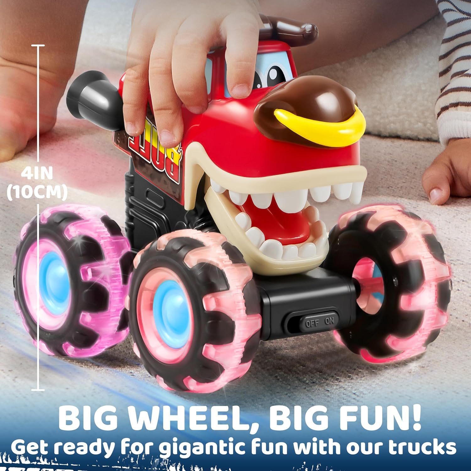 JOYIN 3 Pack Monster Truck Toy - Motion Activated Light Up Cars for Toddlers - Monster Glow Rover LED Wheels - Baby Boy Toys - Press and Go Dinosaur Trucks for Kids Boys Birthday Gifts for Christmas