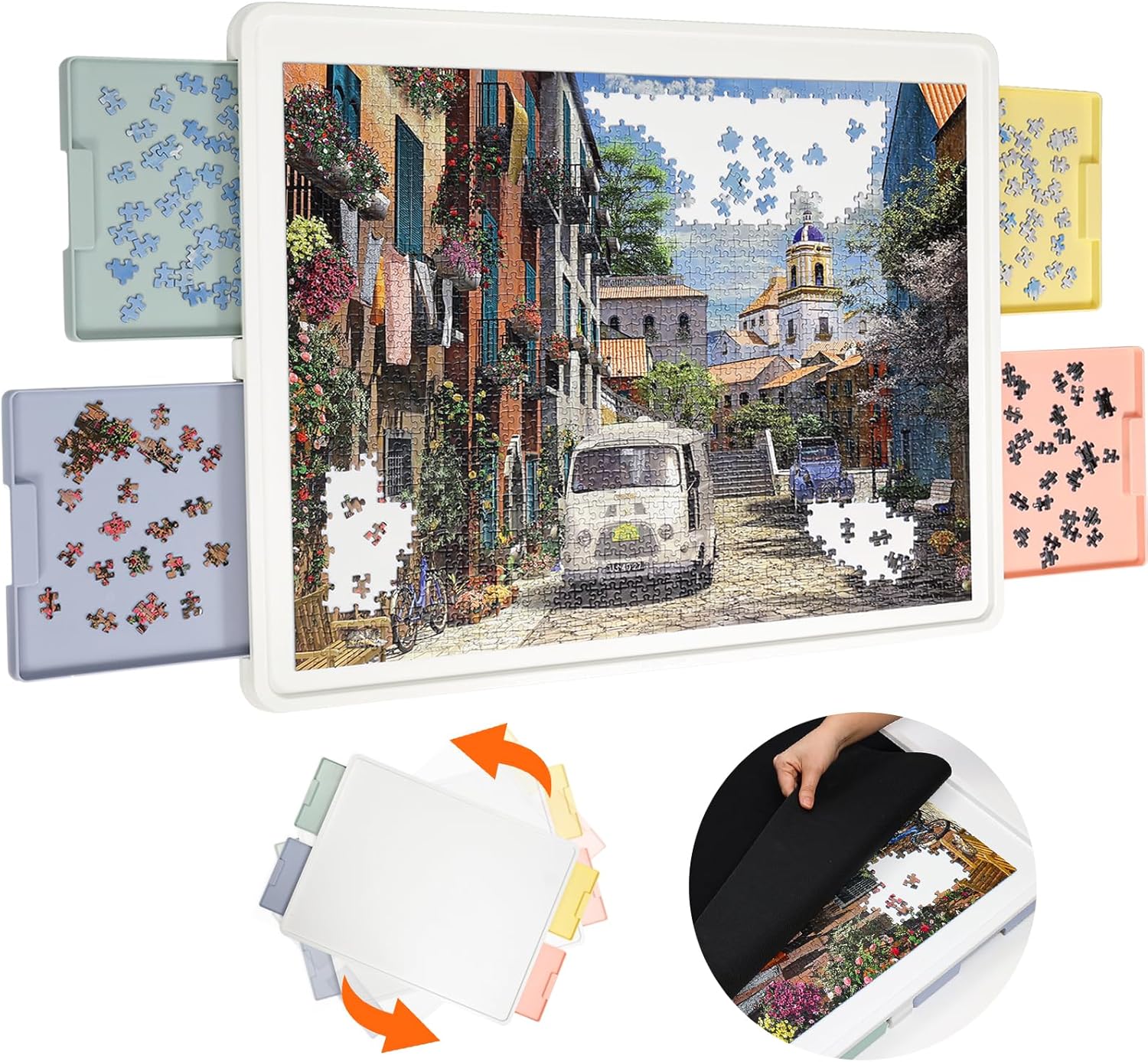 ⏰ LAST DAY 65% OFF 💥 1500 Pieces Rotating Plastic Puzzle Board with Drawers and Cover, 35"x27" Portable Spinning Jigsaw Puzzle Table for Adults, Upgraded Lazy Susan, Ideal Gift for Mum